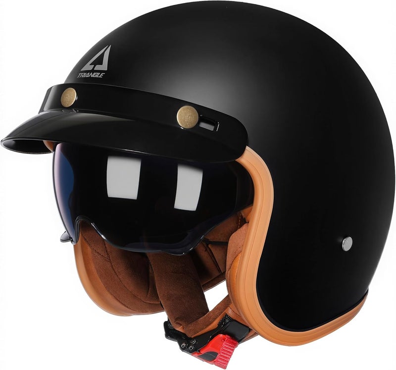 triangle 3/4 Motorcycle Helmet,Retro Open Face Adults Helmets with Visor,Half Face Moped Helmet for Men & Women,DOT Approved Helmets for Cruiser Scooter(XL) - Image 1
